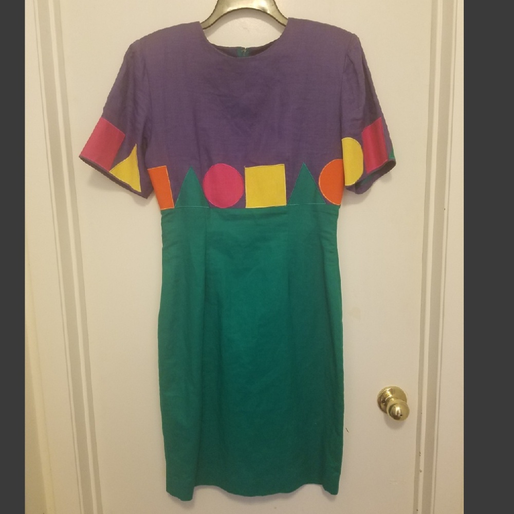 Vintage 1980s Deborah Laws Geometric Novelty Dress